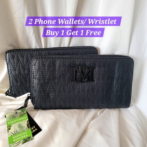 2 Badgley Mischka Black Quilted Wallet/Wristlet w/ Phone Holder Retails $120 NWT - Picture 1 of 10